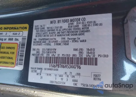 2017 Ford Mustang Ecoboost из США, поврежденный, VIN 1FA6P8TH6H5344796